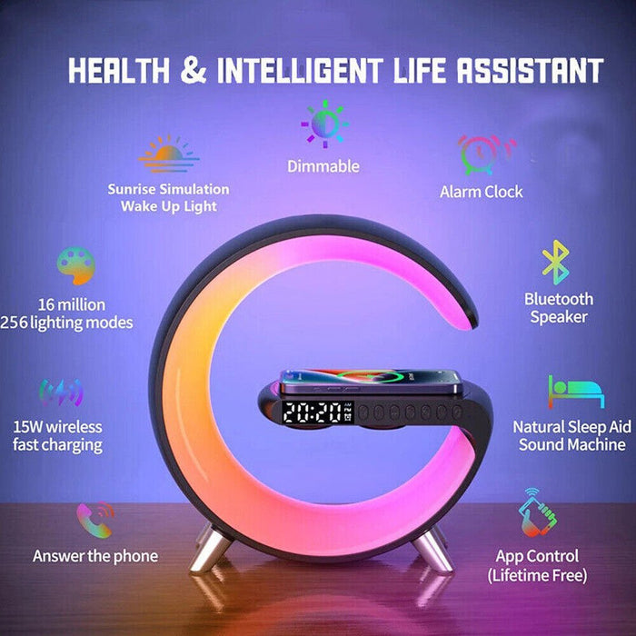 5in1 15W Wireless Fast Charger Smart Bluetooth Speaker with Alarm Clock LED Lamp - Battery Mate
