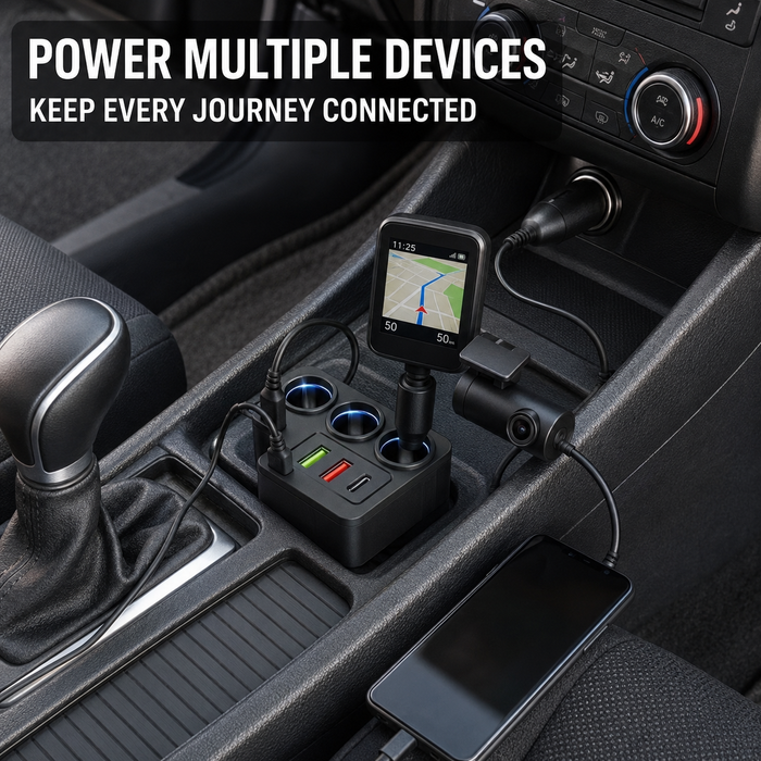 TAVICE 4-Way Car Cigarette Lighter Socket Splitter 12V/24V Power Adapter with USB Charging Ports