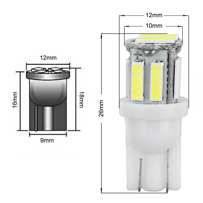 10x T10 W5W LED Car Bulbs – 7020 10 - SMD Cool White Wedge Lights for Dome, Map, Interior & License Plates (Copy) - Battery Mate