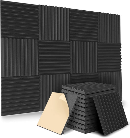 12 Pack| Self Adhesive Studio Acoustic Foam Sound Proofing Panel Strong Absorption (30cm x 30cm x 5cm) - Battery Mate