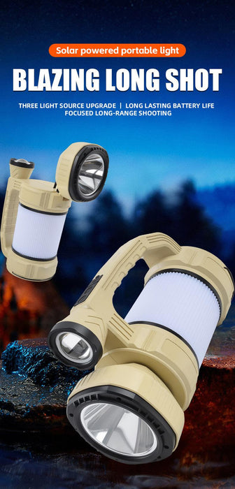 TAVICE Solar Rechargeable Camping Lantern, Portable Outdoor with 9 Modes, Waterproof for Camping, Hiking, 100° Rotating, USB Charging, Spotlight, Floodlight & Ambient Light.