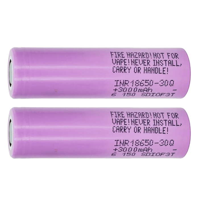 [2 Pack] 30Q 18650 3000mAh 15A Rechargeable Li - Ion Flat Top Battery – High Performance Replacement Cell - Battery Mate