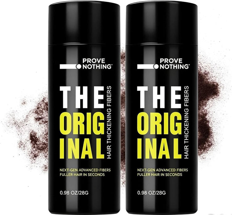 [2 PACK] PROVE NOTHING Hair Building Fibers 56g Hair Thickening Fibers for Thinning Hair Instantly Fills Bald Spots & Hair Loss Areas Natural Black, Long - Lasting Volume for Men & Women (Dark Brown) - Battery Mate