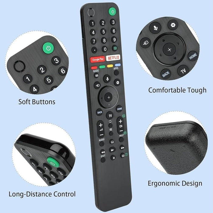 [2 Pack] RMF-TX500P Voice Remote for Sony TV KD-65X9500G KD-55X9500G KD-43X8000H KD-55A8H w/ Google Play & Netflix - Battery Mate