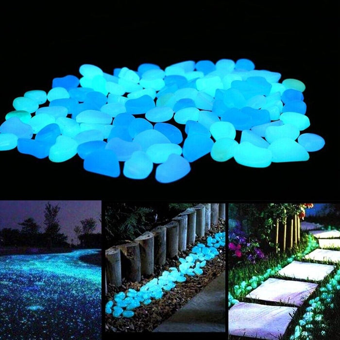 1000 Pack Blue Pebbles Stone Glow in the Dark Rock Fish Tank Stones Garden Road Dec - Battery Mate