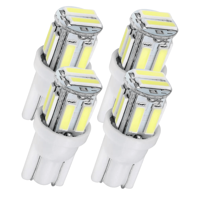 4x T10 W5W LED Car Bulbs – 7020 10 - SMD Cool White Wedge Lights for Dome, Map, Interior & License Plates - Battery Mate