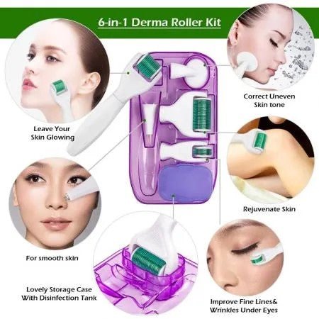 6 in 1 Derma Roller Kit, Cosmetic Micro-Needling Instrument Skin Care Tool - Battery Mate