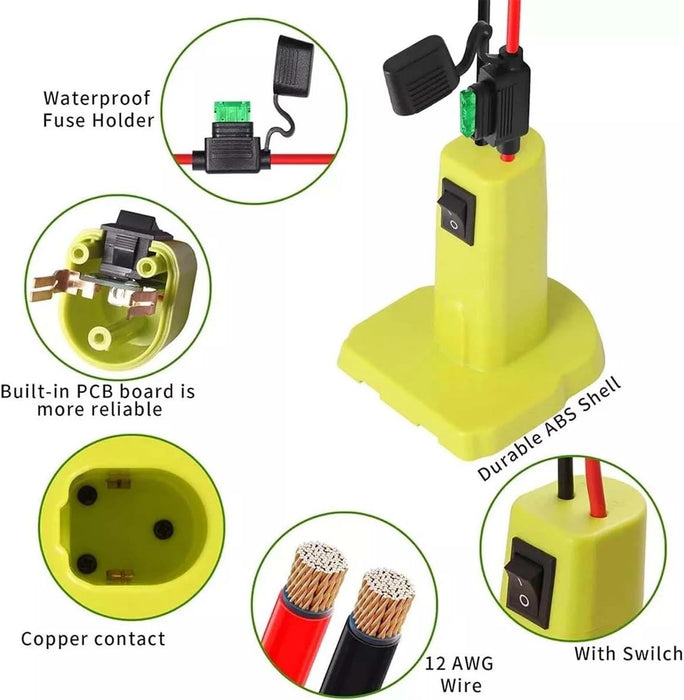 TAVICE Battery Adapter Compatible with Ryobi 18V Battery for Power Wheels Connector with 30A Fuse 12AWG Wire