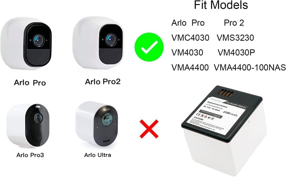 TAVICE 2-Pack 2200mAh 7.4V Replacement Batteries with Dual USB LCD Charger for Arlo Pro & Pro 2 VMA4400 VM4030