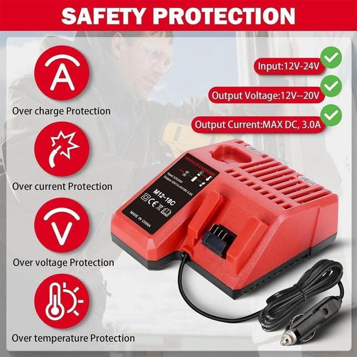 TAVICE Rapid Car Charger Compatible with Milwaukee M12 M18 12V 18V 48-11-1850 Li-Ion Batteries