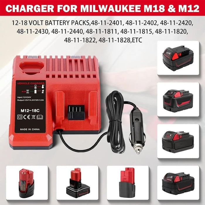TAVICE Rapid Car Charger Compatible with Milwaukee M12 M18 12V 18V 48-11-1850 Li-Ion Batteries