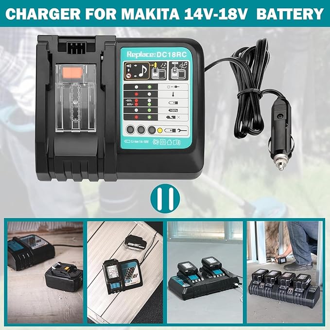 [DC18RC] 18V Rapid Car Charger for Makita Batteries – 12V/24V Vehicle Charger with LED Display | Replacement for Makita BL1850 / BL1860 / BL1430 & More