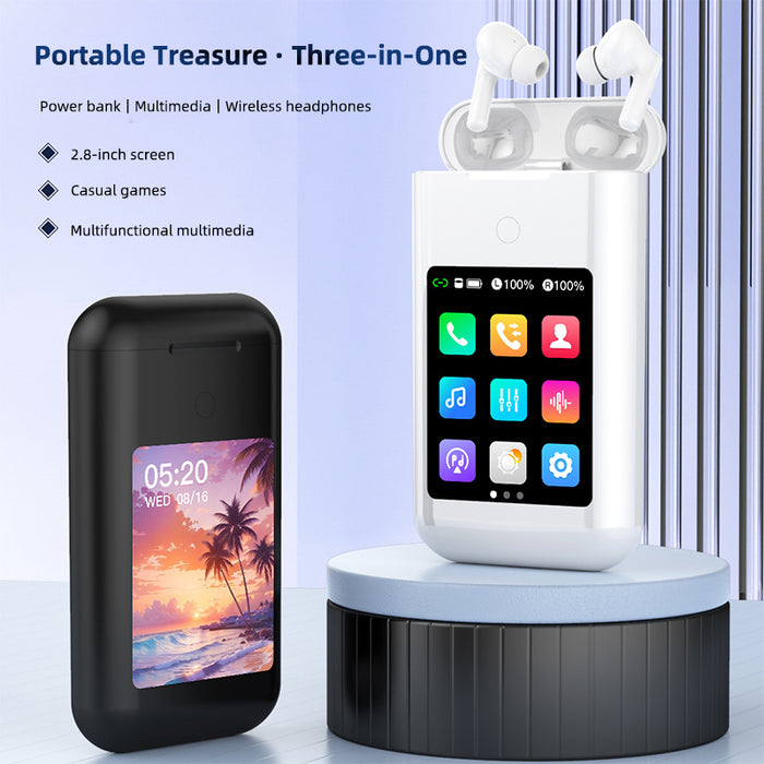 Tavice Uniqa 4-in-1 Power Bank with Built-in Wireless Earbuds | 8000mAh Portable Charger, 2.8" Touch Screen, USB-C, Flashlight