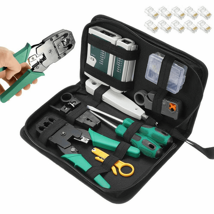 Analyzer Network Cable Tool Kit LAN Crimper Down Wire Stripper Cat5 6 RJ45 BAG - Battery Mate