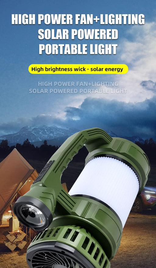 Camping Lantern with Fan & Floodlight | Solar Rechargeable Portable LED Light - Battery Mate