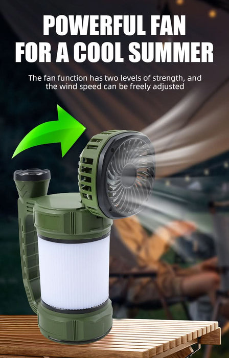 Camping Lantern with Fan & Floodlight | Solar Rechargeable Portable LED Light - Battery Mate