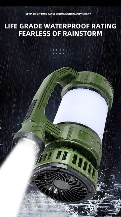 Camping Lantern with Fan & Floodlight | Solar Rechargeable Portable LED Light - Battery Mate