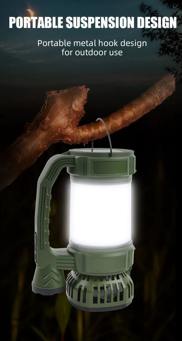 Camping Lantern with Fan & Floodlight | Solar Rechargeable Portable LED Light - Battery Mate
