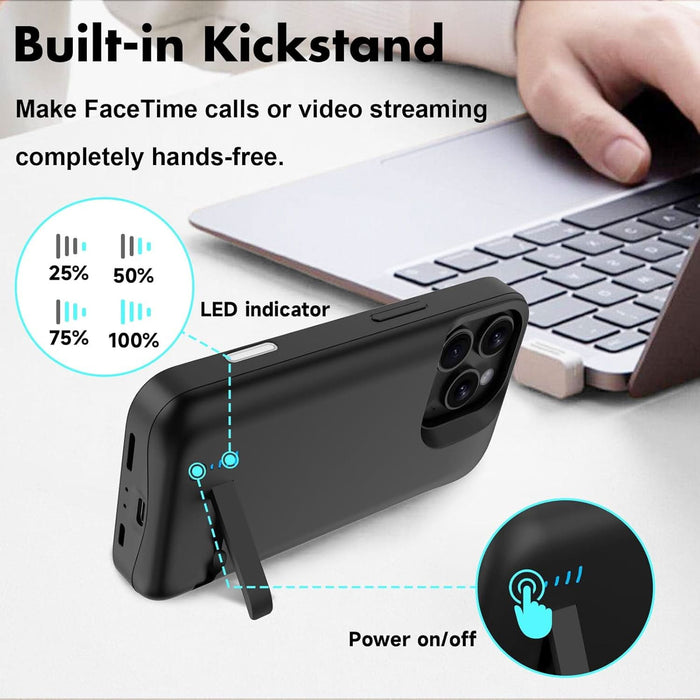 Case for iPhone 17 with Built - in 5000mAh Battery & Foldable Stand – Slim and Durable Charging Case - Battery Mate