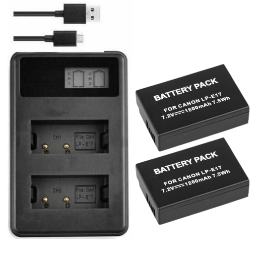[Combo Pack] 2x LP - E17 1040mAh Rechargeable Batteries with Dual USB Charger | Replacement for Canon EOS 200D, 750D, 760D, 800D, M3, M5, T6i, T6s, Kiss X8i (2 Batteries + Charger) - Battery Mate