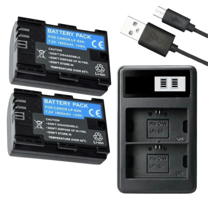 [Combo Pack] 2x LP - E6 3150mAh Rechargeable Batteries with Dual USB Charger | Replacement for Canon EOS 5D Mark III/II, 6D, 7D, 80D, 70D, 60D (2 Batteries + Charger) - Battery Mate