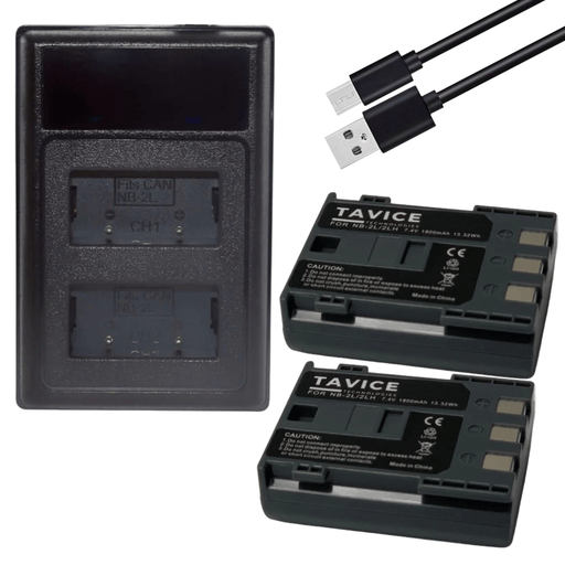 [Combo Pack] 2x NB - 2L / NB - 2LH 1500mAh Rechargeable Batteries with Dual USB LCD Charger | Replacement for Canon EOS 350D, 400D, Rebel XT, XTi, Kiss N, G7, G9, S30–S80 (2 Batteries + Charger) - Battery Mate