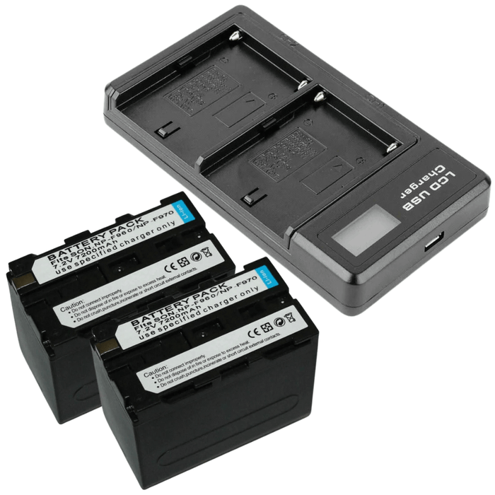 [Combo Pack] 2x NP - F970 8700mAh Rechargeable Batteries with Smart LCD USB Charger | Replacement for Sony NP - F970 / NP - F960 (2 Batteries + Charger) - Battery Mate