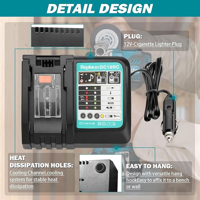 [DC18RC] 18V Rapid Car Charger for Makita Batteries – 12V/24V Vehicle Charger with LED Display | Replacement for Makita BL1850 / BL1860 / BL1430 & More - Battery Mate