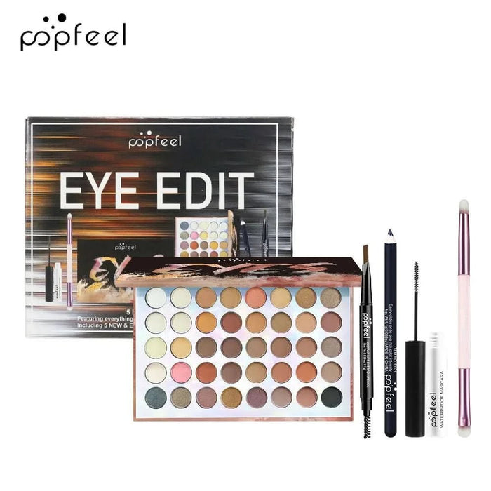 Popfeel Eye Edit Complete Eye Makeup Set | Palette, Pencil, Eyeliner, Mascara, Brush - Battery Mate