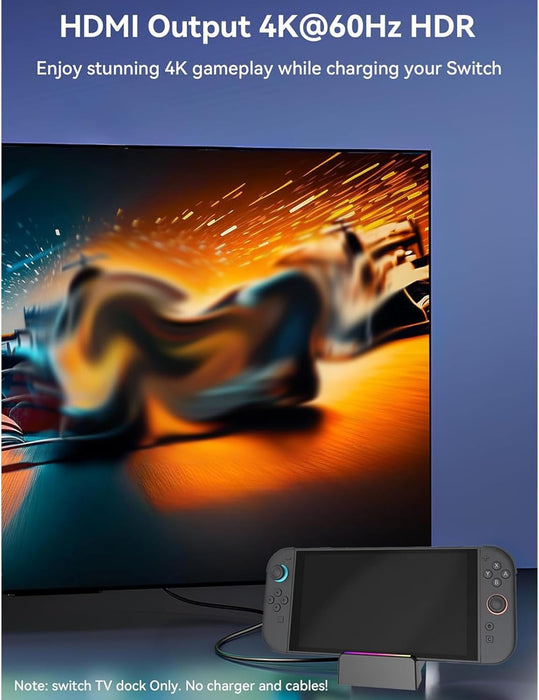 Portable TV Dock for Nintendo Switch 2 / Switch 1 / Switch OLED | 4K HDMI, USB 3.0, USB - C Power, RGB Light - Battery Mate