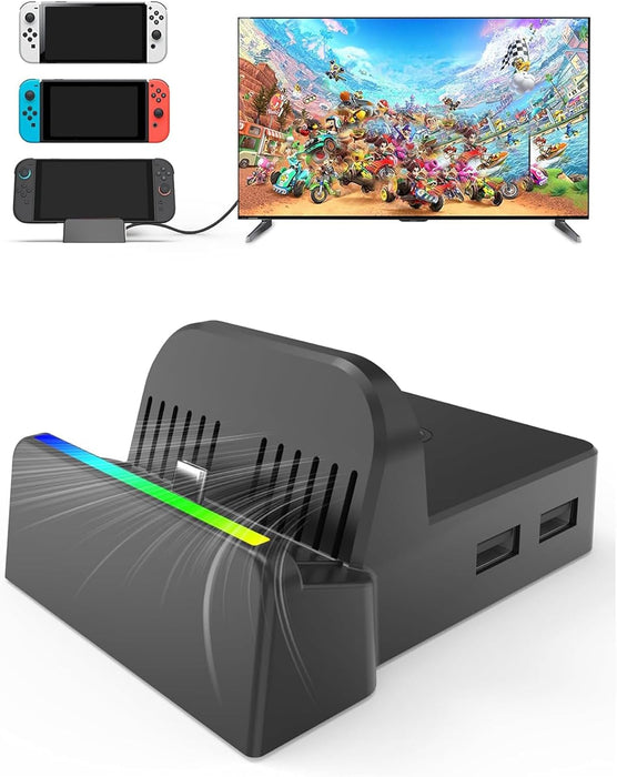 Portable TV Dock for Nintendo Switch 2 / Switch 1 / Switch OLED | 4K HDMI, USB 3.0, USB - C Power, RGB Light - Battery Mate