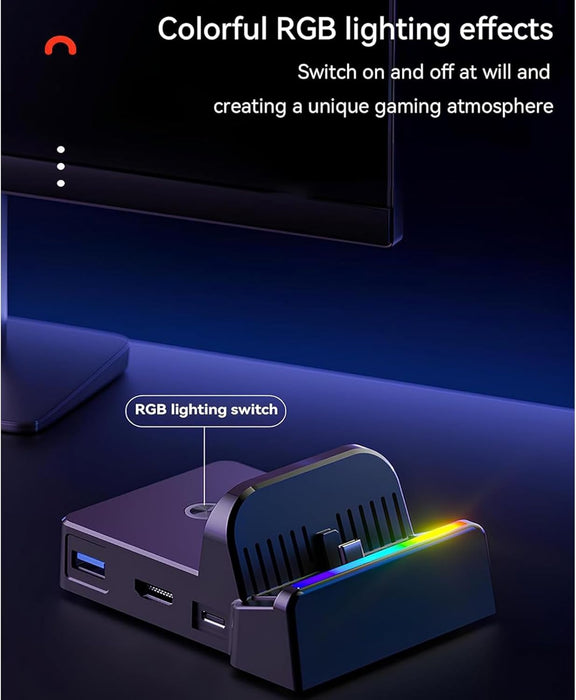 Portable TV Dock for Nintendo Switch 2 / Switch 1 / Switch OLED | 4K HDMI, USB 3.0, USB - C Power, RGB Light - Battery Mate