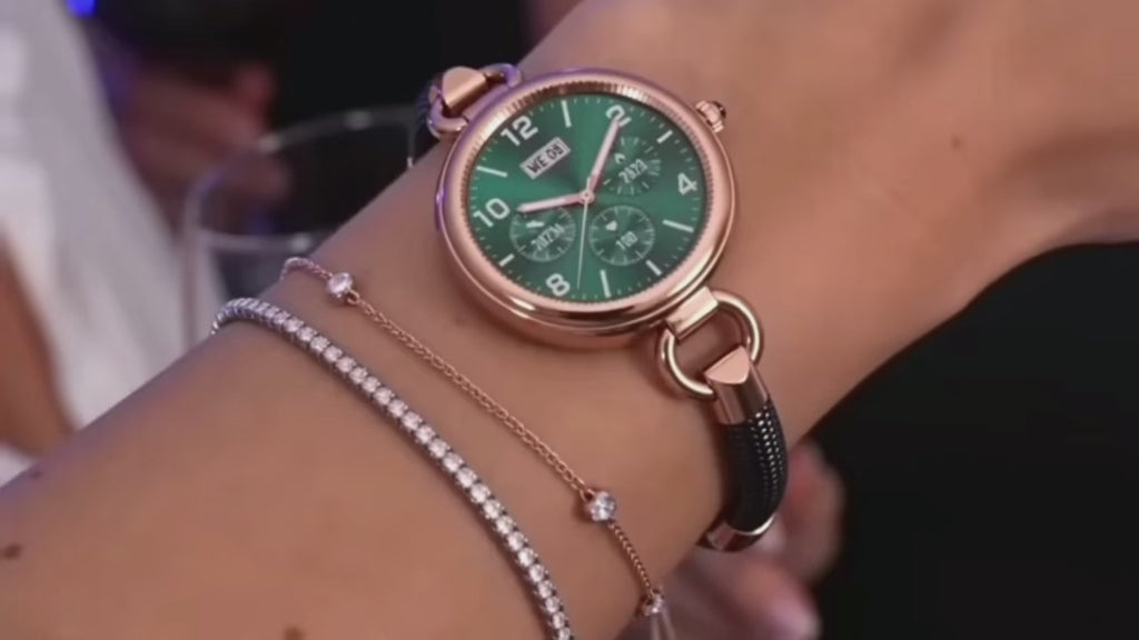 Tavice Misso Smartwatch for Women | Silver Jewellery Strap, 1.19" AMOLED Display with Gold Watch Face, Bluetooth Calling, AI Voice, Heart Rate, Sleep, Camera & Fitness Tracking.