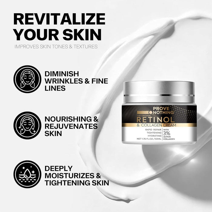 PROVE NOTHING Anti - Aging Retinol Cream for Face with Collagen & 5% Hyaluronic Acid Day & Night Moisturiser for All Skin Types (50ml) | DESIGNED IN AUSTRALIA - Battery Mate