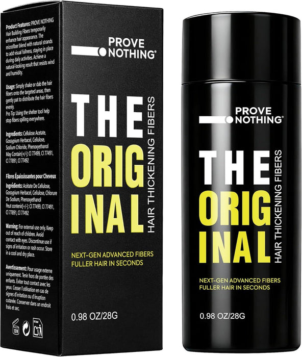 PROVE NOTHING Hair Fibres (28g) Instantly Fuller, Thicker Look Windproof & Sweatproof | Women and Men | Designed in Australia (BLACK) - Battery Mate