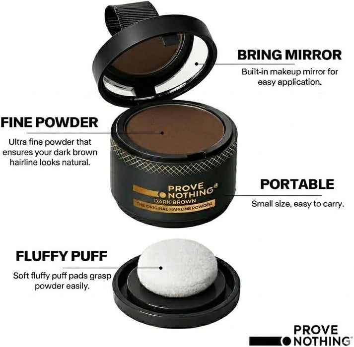 Prove Nothing Hairline Powder Root Touch - Up Designed in Australia, Gray Coverage, Bald Spot Concealer, Thinning Hair Fill - In Powder, Sweat & Water Resistant, 24 - Hour Wear for Women & Men (Dark Brown) - Battery Mate