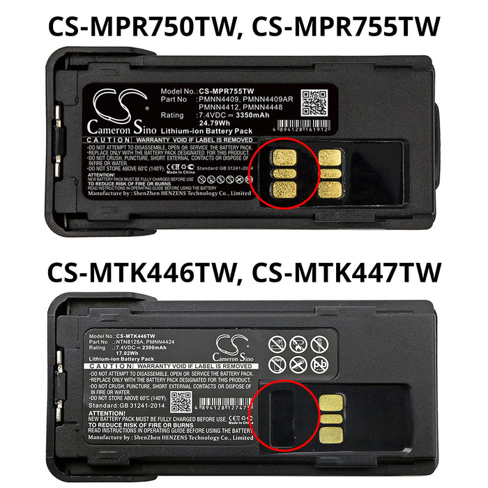 Replacement Battery for Motorola Two-Way Radio - 7.4V 2200mAh Li-ion - Battery Mate