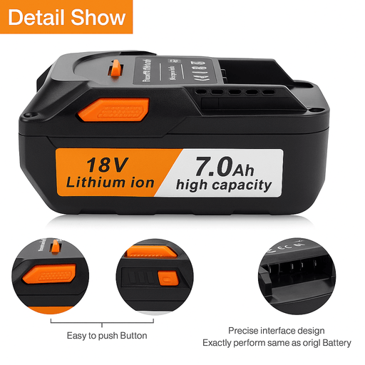 RIDGID Compatible AEG 18V 7000mAh Li - Ion Battery R840087 R840086 R840085 L1830R L1850R - Battery Mate