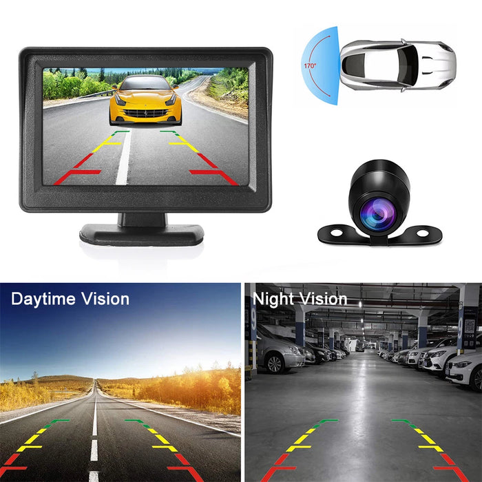 4.3" HD TFT LCD Car Reverse Camera Kit – Rear View Backup with IR Night Vision, Waterproof & Monitor