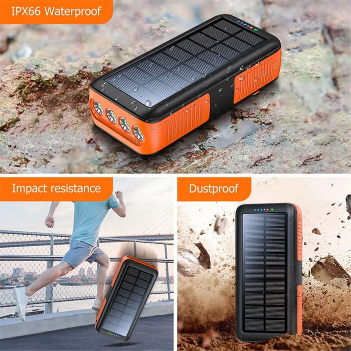 Solar Charger Power Bank 63200mAh, Portable with Dual Outputs, Flashlight, Hand Crank Camping Survival Gear - Battery Mate