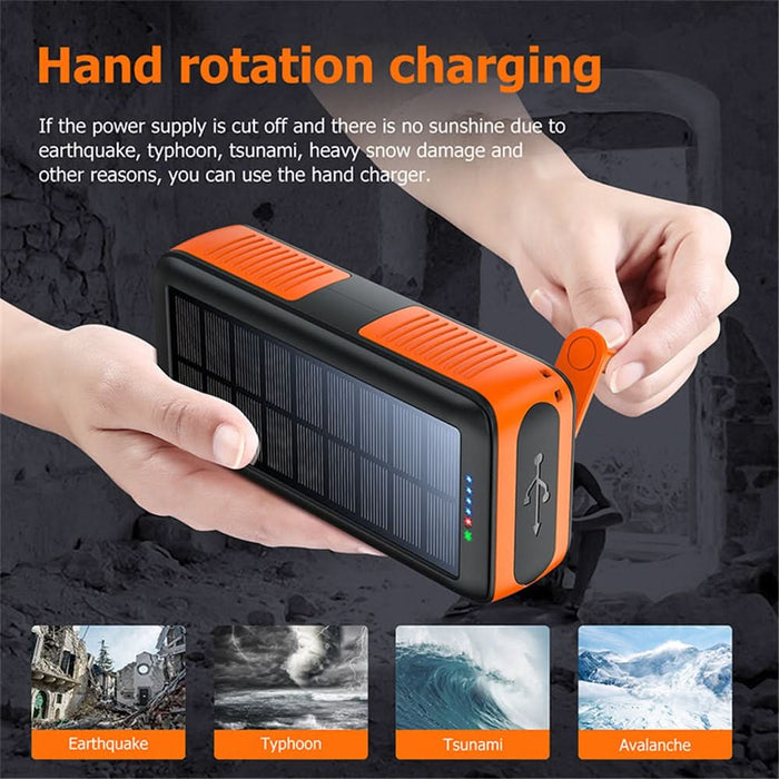 Solar Charger Power Bank 63200mAh, Portable with Dual Outputs, Flashlight, Hand Crank Camping Survival Gear - Battery Mate