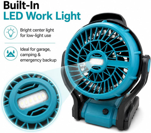 TAVICE 10 Inch Cordless Fan Compatible with Makita 18V LXT Batteries, Portable Jobsite Fan with LED Light, Adjustable Speed, Battery - Battery Mate