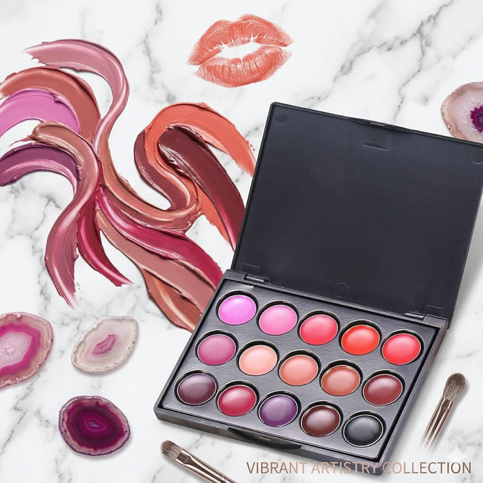 TAVICE 15 - Color Lip Gloss Palette Makeup Set with Lipstick and Vanity Case, Ideal for Professional and Personal Use - Battery Mate