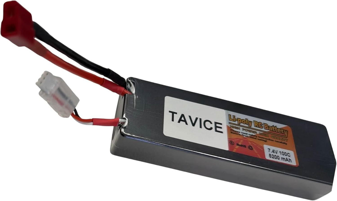 TAVICE 2 Pack 2S LiPo Battery 7.4V 5200mAh 100C Hard Case with T Connector Compatible with 1/8 & 1/10 RC Cars, Trucks & Vehicles - Battery Mate