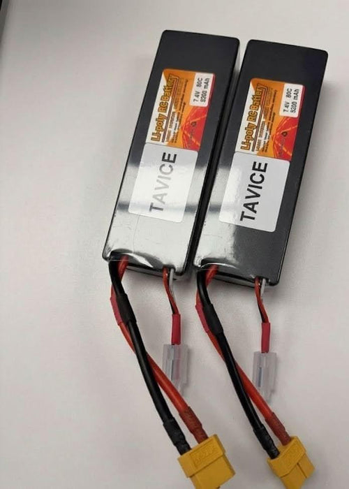 TAVICE 2 Pack 2S LiPo Battery 7.4V 5200mAh 80C Hard Case with T Connector Compatible with RC Cars, Trucks & Vehicles - Battery Mate