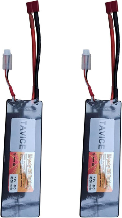 TAVICE 2 Pack 2S LiPo Battery 7.4V 6200mAh 50C Hard Case with T Connector Compatible with RC Cars, Trucks, 1/8 & 1/10 Buggy - Battery Mate