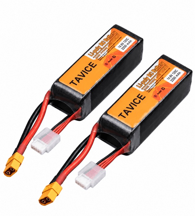TAVICE 2 Pack 4S LiPo Battery 14.8V 2200mAh 120C with XT60 Connector Compatible with RC Drone, FPV, Quadcopter & Helicopter - Battery Mate