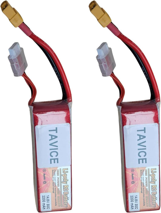 TAVICE 2 Pack 4S LiPo Battery 14.8V 2200mAh 30C with XT60 Connector Compatible with RC Airplane, Car, Truck & Boat - Battery Mate