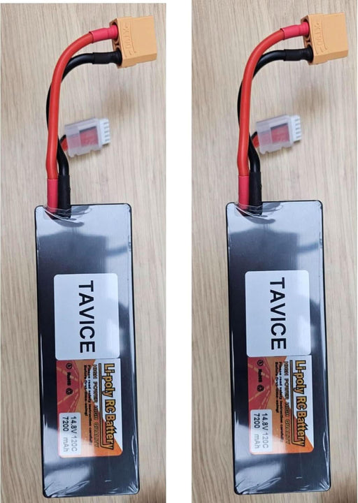 TAVICE 2 Pack 4S LiPo Battery 14.8V 7200mAh 120C with XT90 Connector Compatible with RC Cars, Trucks & Racing Models - Battery Mate