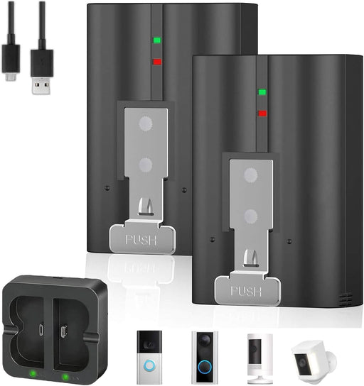 TAVICE 2 - Pack 6040mAh 3.65V Rechargeable Replacement Batteries with Dual Charger Station for Ring Video Doorbell 2/3/4, Spotlight Cam & Stick Up Cam - Battery Mate